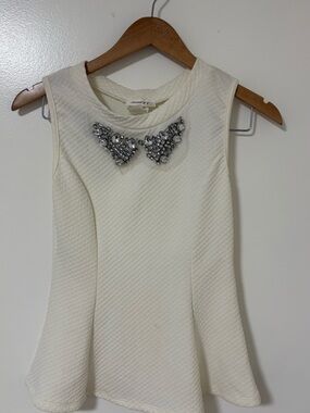 January 7 Cream Sleeveless Dress with Jeweled Collar